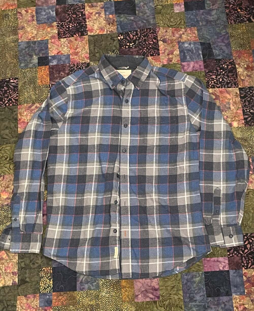 Weatherproof Vintage Blue and Grey Plaid Flannel Button Up Shirt